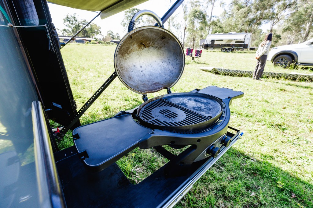BBQ setup outside caravan – Self-contained caravan rental