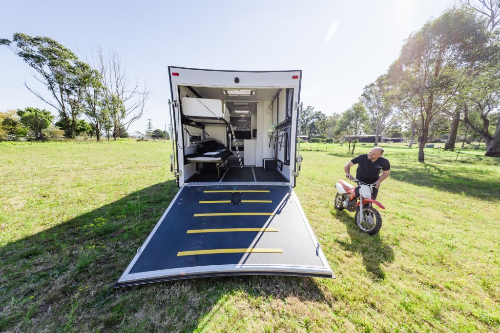 Motorbike in Toy Hauler – Adventure caravan rental